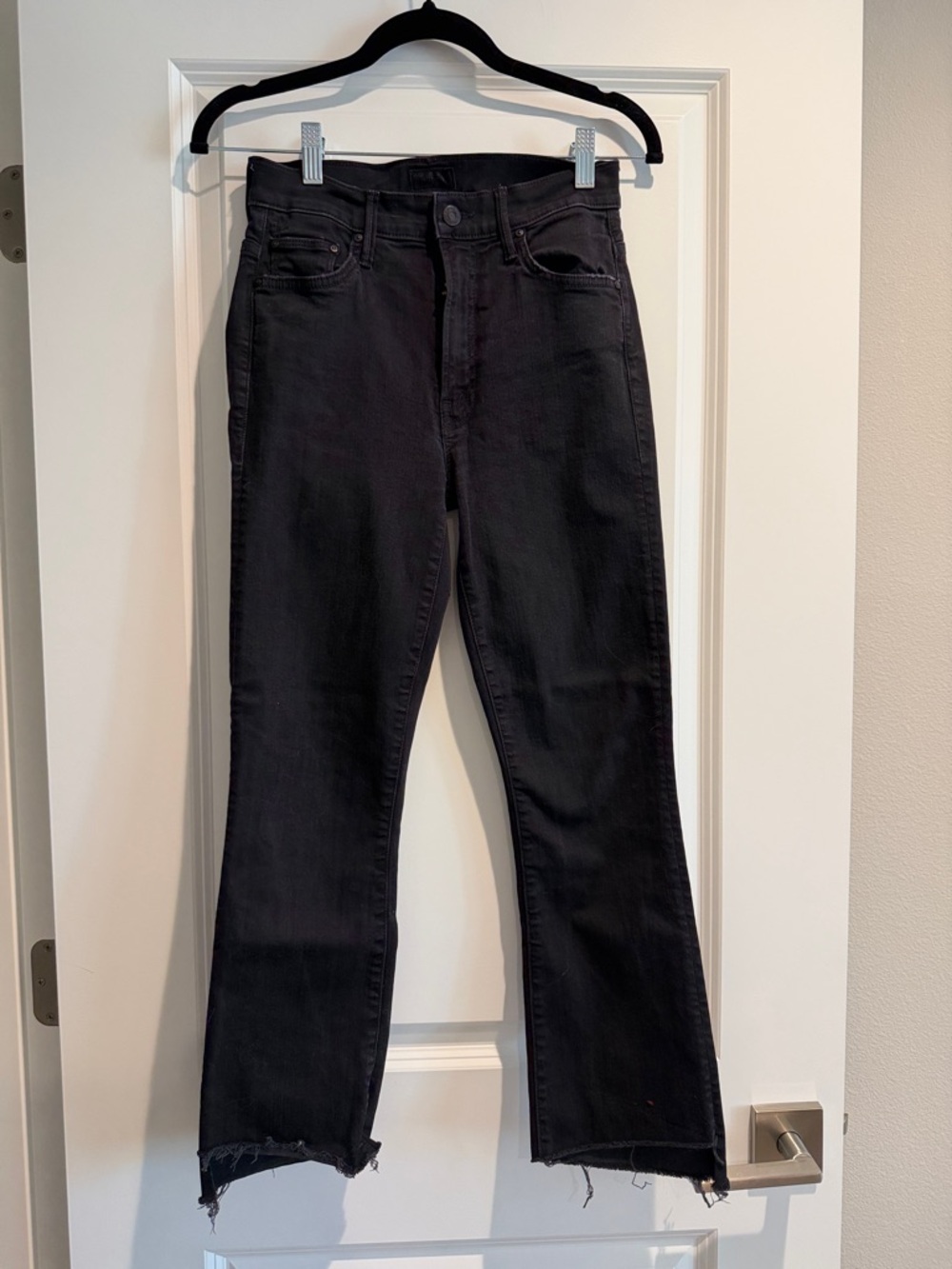 MOTHER Insider Crop Step Fray Not Guilty Black High-Rise Flare Jeans